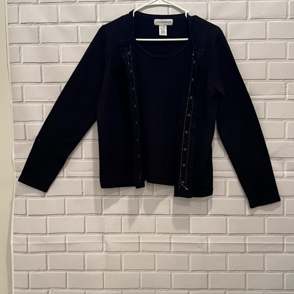 SAG HARBOR women black beaded cardigan/top size S - Picture 4 of 6